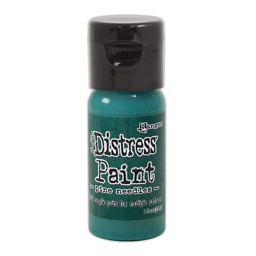 Bottle of Ranger Distress Paint in Pine Needles color on a white background