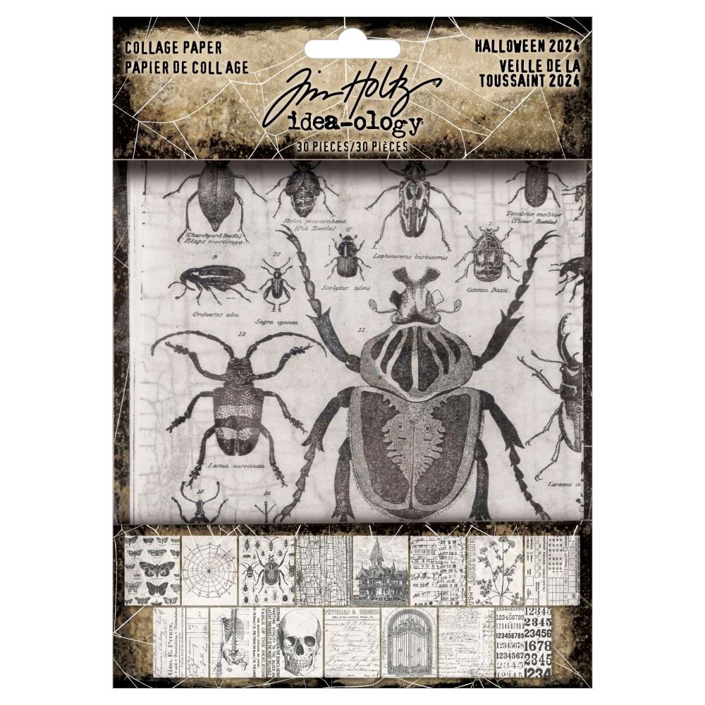 Collage paper set with beetle illustrations and Halloween theme packaging.