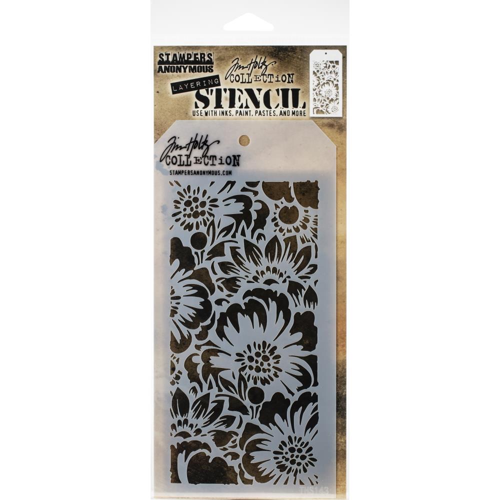 Floral stencil with Tim Holtz branding 