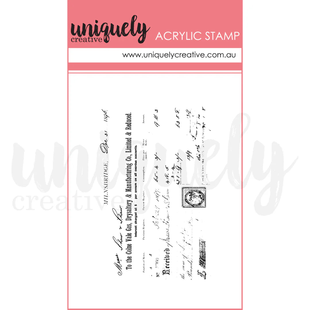 Uniquely Creative - Acrylic Mini Mark Making Stamp - Vintage Receipt