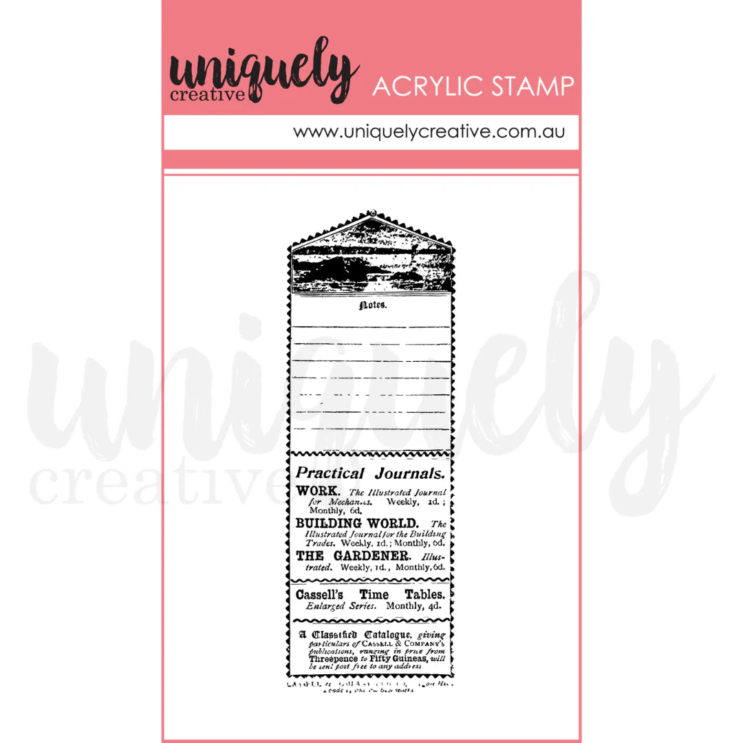 Uniquely Creative - Acrylic Mini Mark Making Stamp - Vintage Advert