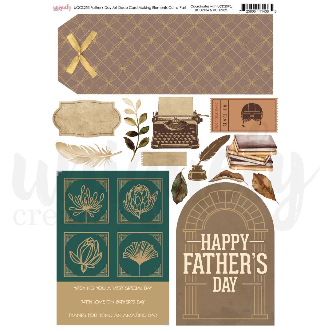 Uniquely Creative Father's Day Art Deco Card Making Elements Cut-a-Part Sheet UCCS253