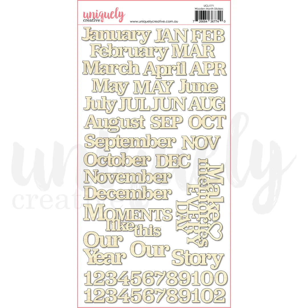 Uniquely Creative - Laser Cut Stickers - Wooden Month Stickers