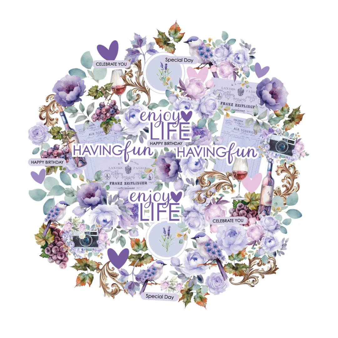 Decorative design with floral elements and text on a white background