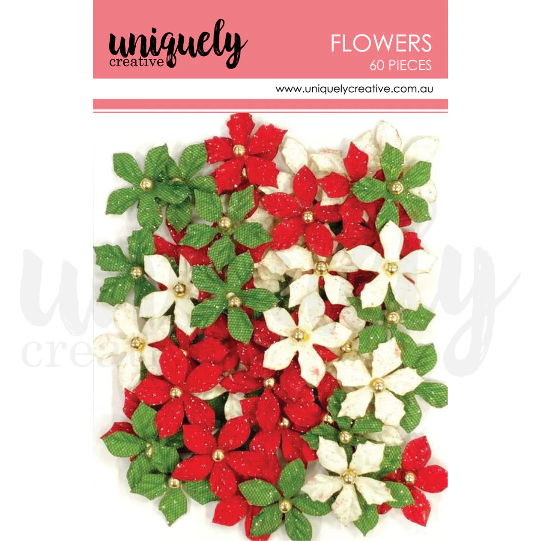 Uniquely Creative Home For Christmas Flowers pack of 60 small embellishments for scrapbooking and holiday crafts