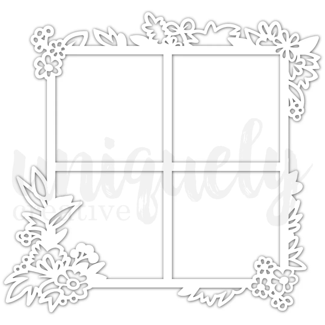 Decorative window with floral frame on a white background