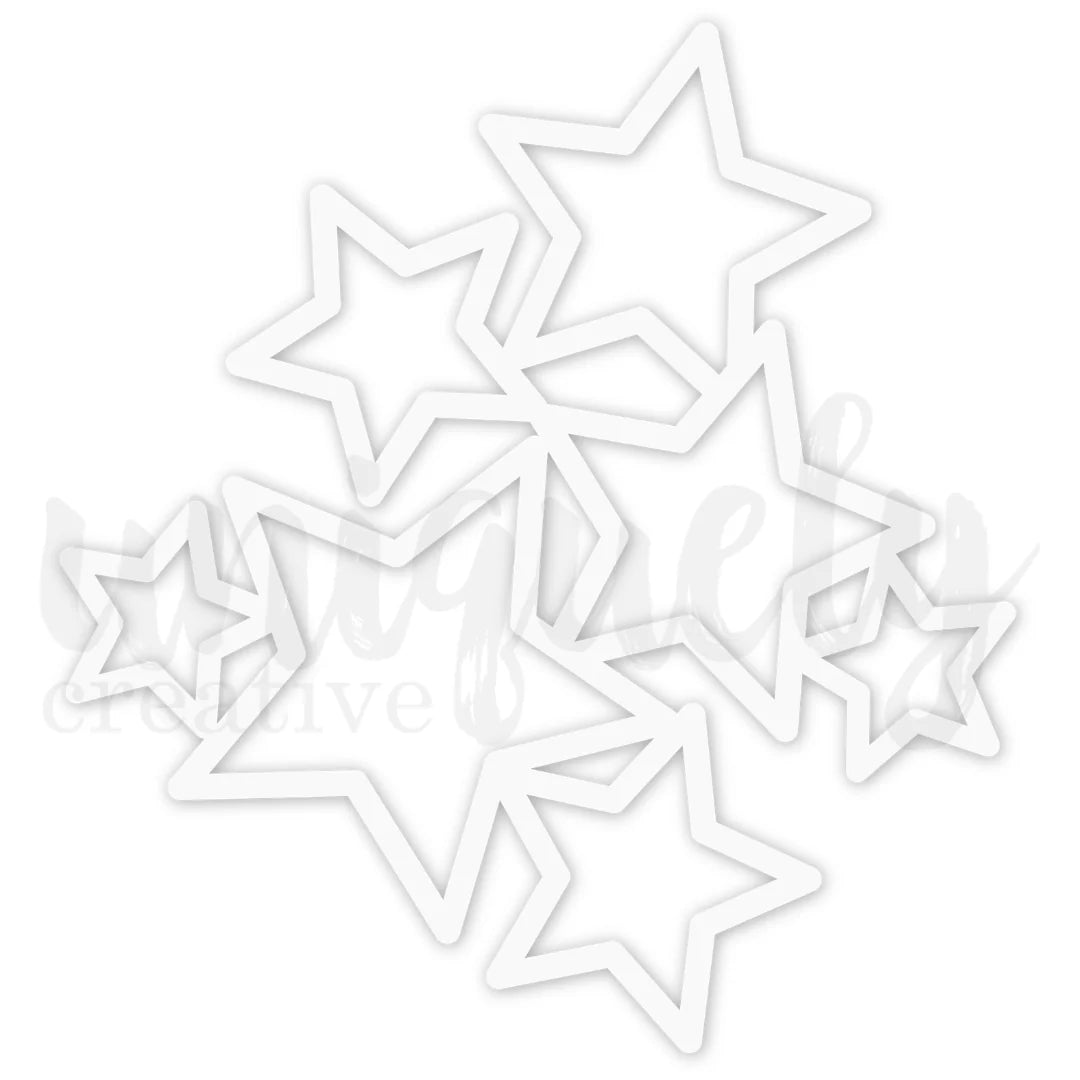 White star-shaped cutouts on a white background