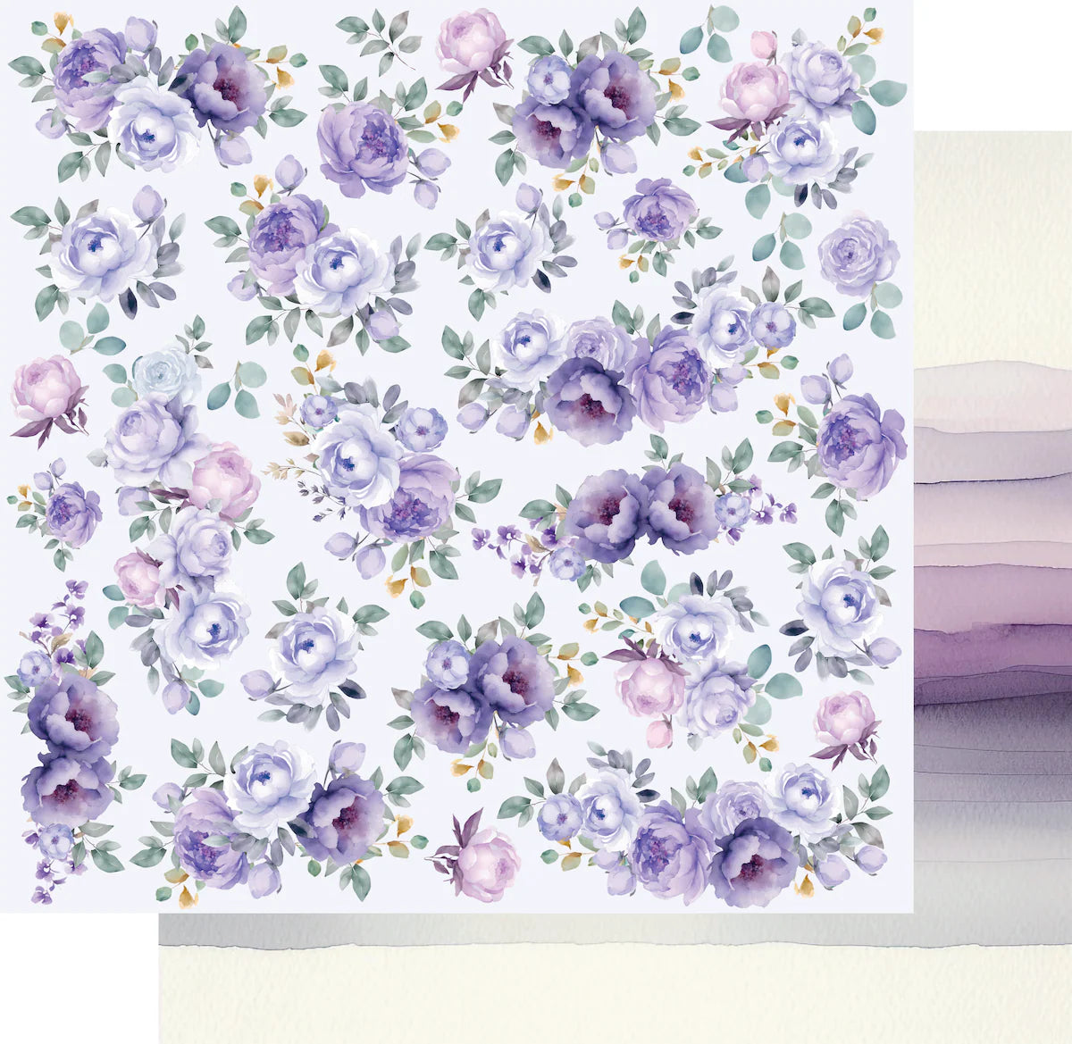 Floral pattern with purple and pink flowers on a white background