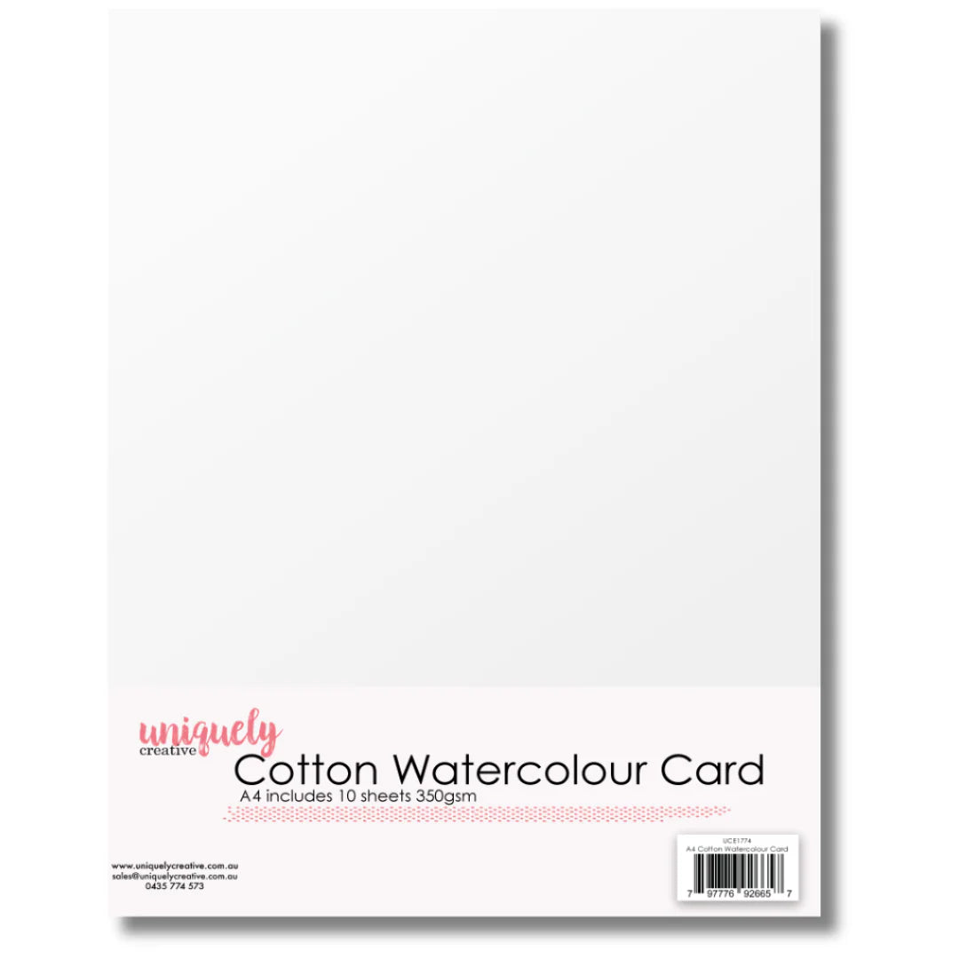 Uniquely Creative A4 Cotton Watercolour Card 350gsm – 10-sheet pack (UCE1774) for card making, stamping, and mixed-media projects.