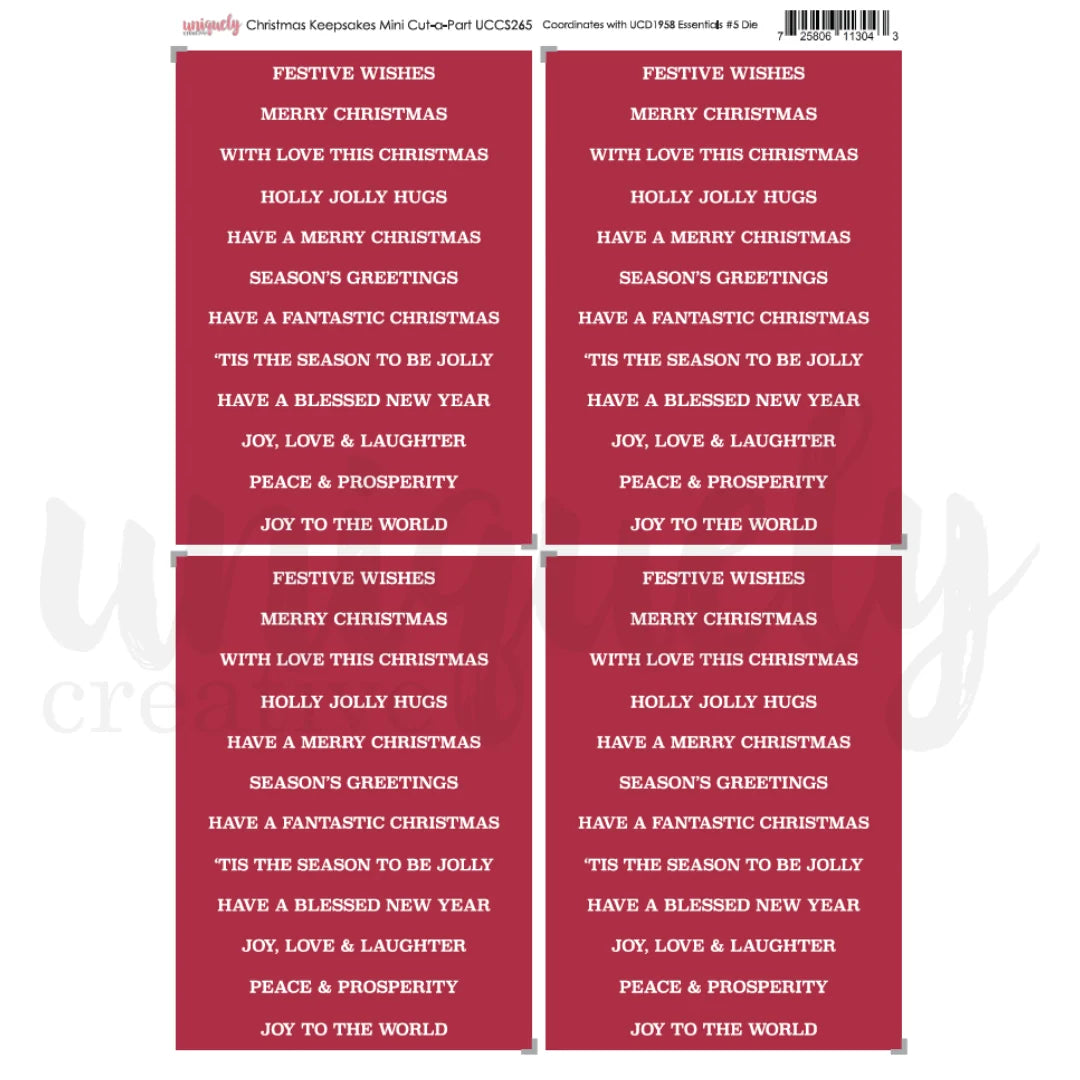 Four red Christmas kazoos with white printed holiday greetings on a white background. The top header shows 'unbranded' and a barcode with product text.