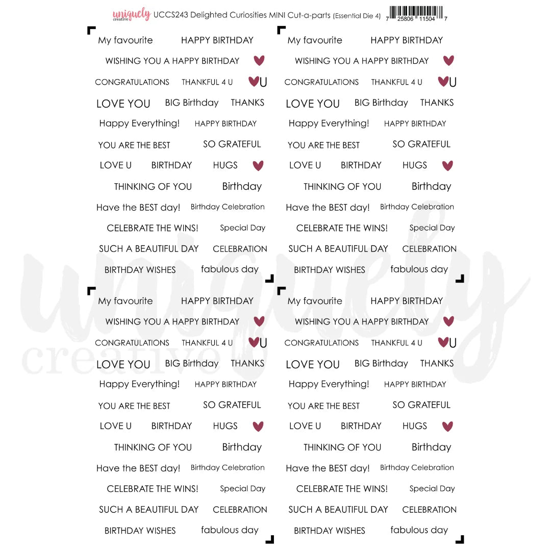 Delighted Curiosities Mini Cut-a-Part Sheet, with sentiments