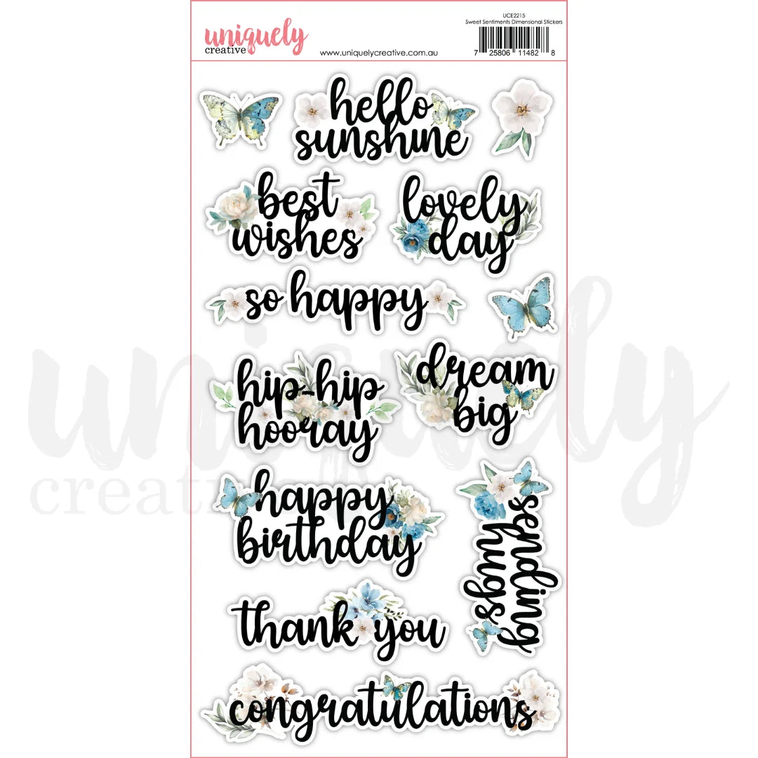 Sheet of puffy stickers with sentiments