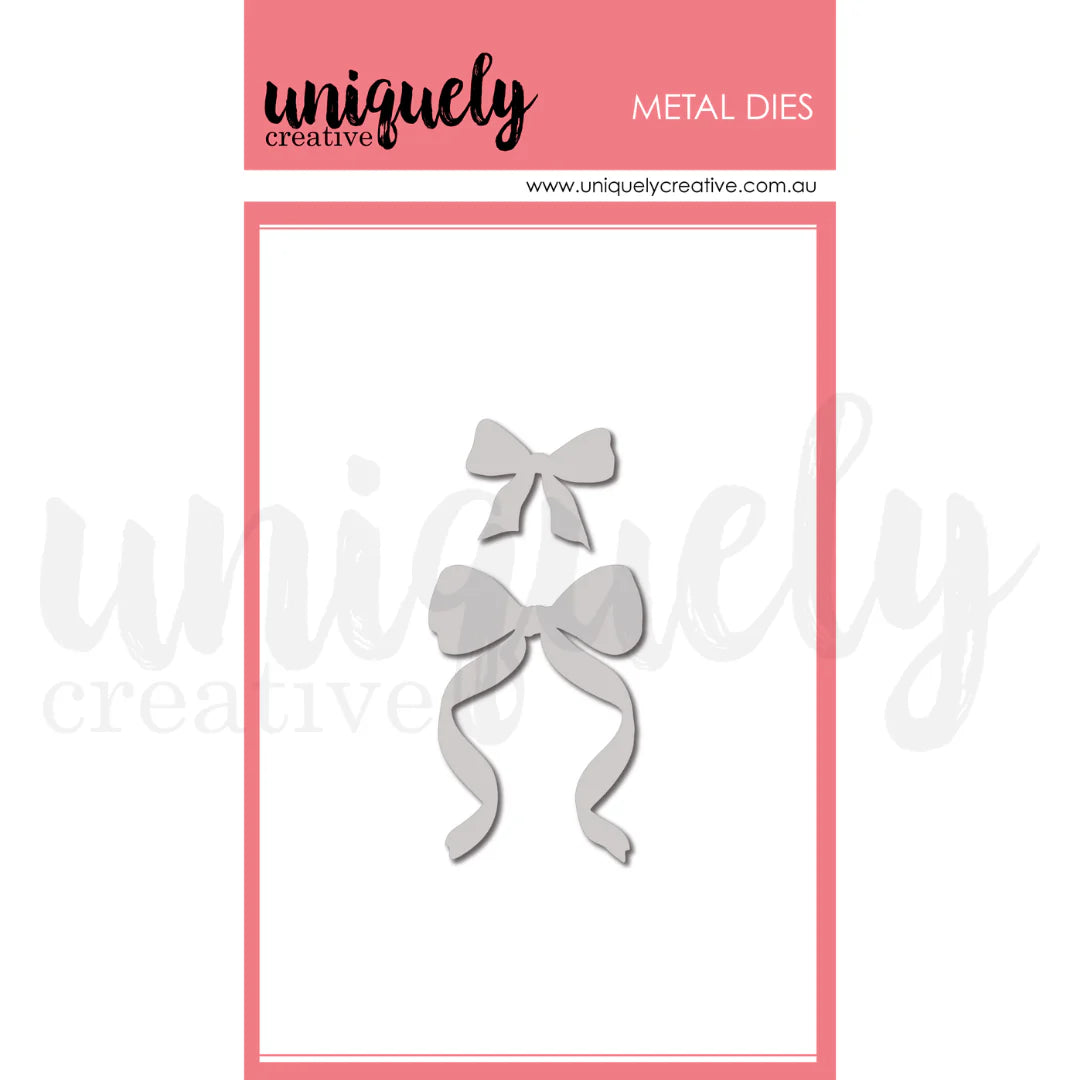 Metal die with bow design on a white background with 'uniquely creative' branding.