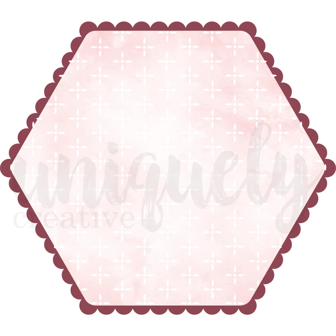 Hexagonal pink and purple decorative element with 'Uniquely' text