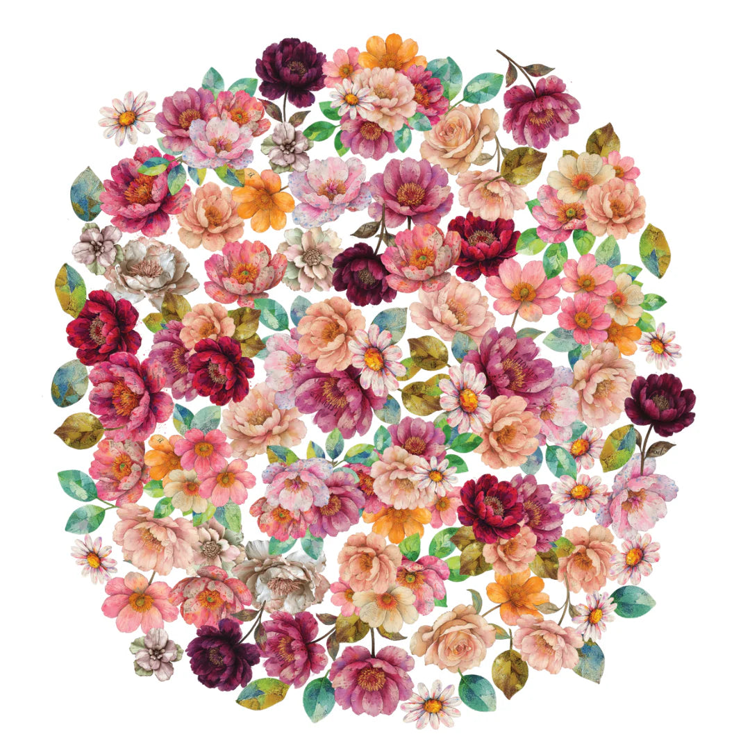Arrangement of colorful flowers on a white background