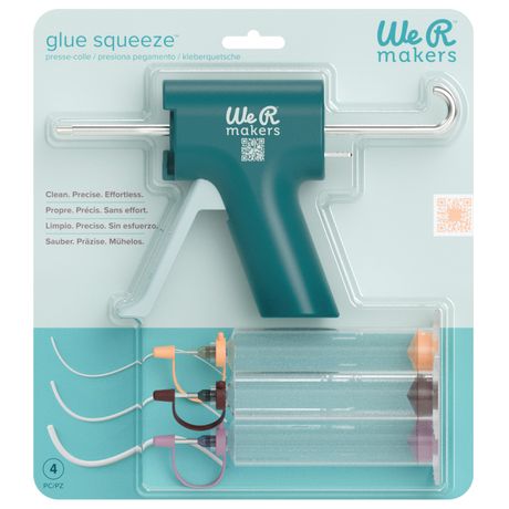 We R Makers glue squeeze gun in packaging with accessories on a light blue background