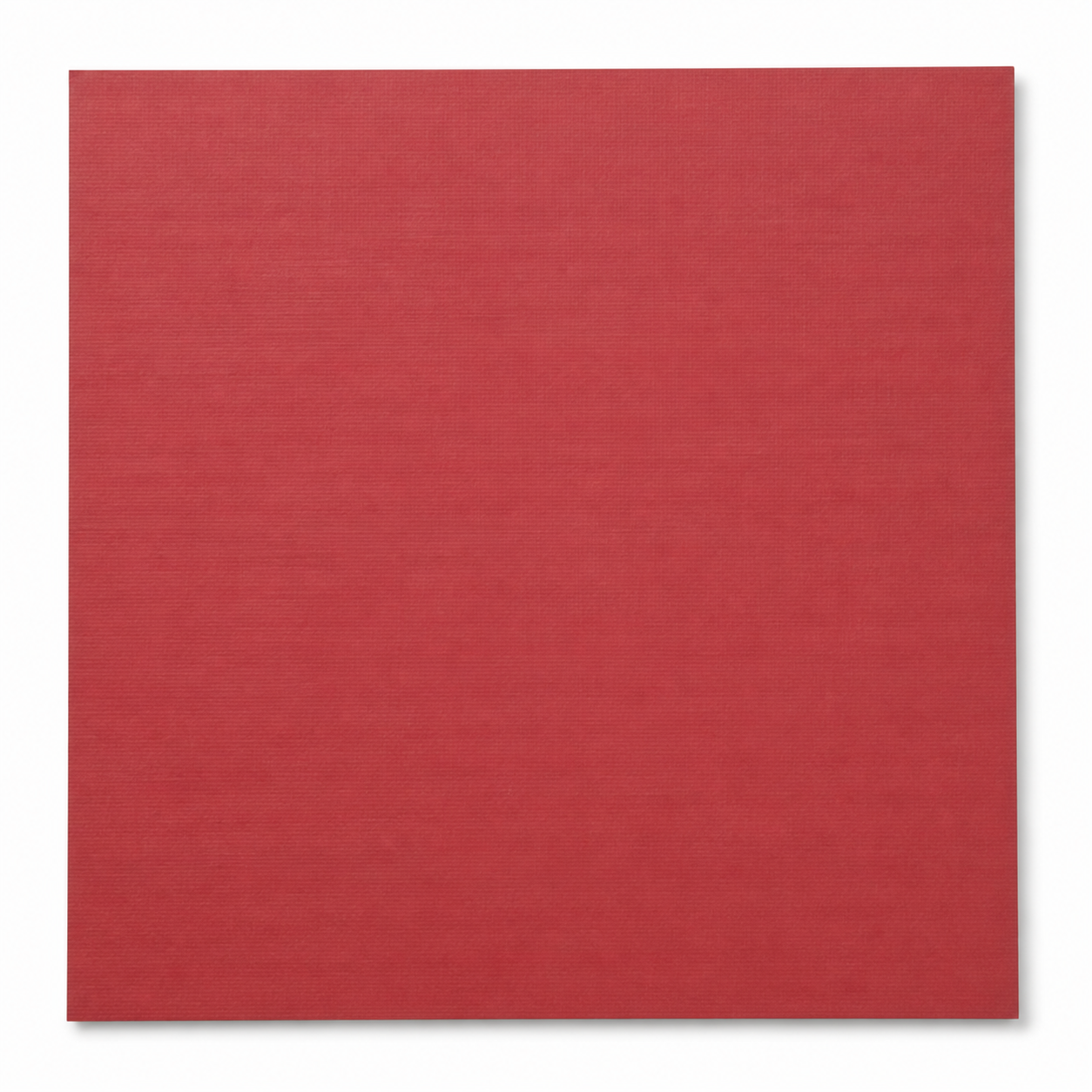 A square red textured cardstock or craft paper sheet with a subtle horizontal ribbed pattern, shown against a plain white background.