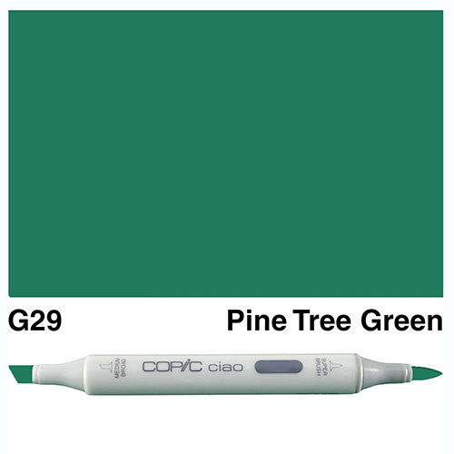 Copic Ciao G29 Pine Tree Green marker showing medium broad chisel nib and super brush nib