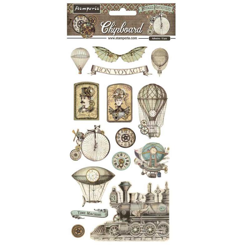 Stamperia Adhesive Chipboard - Voyages Fantastiques