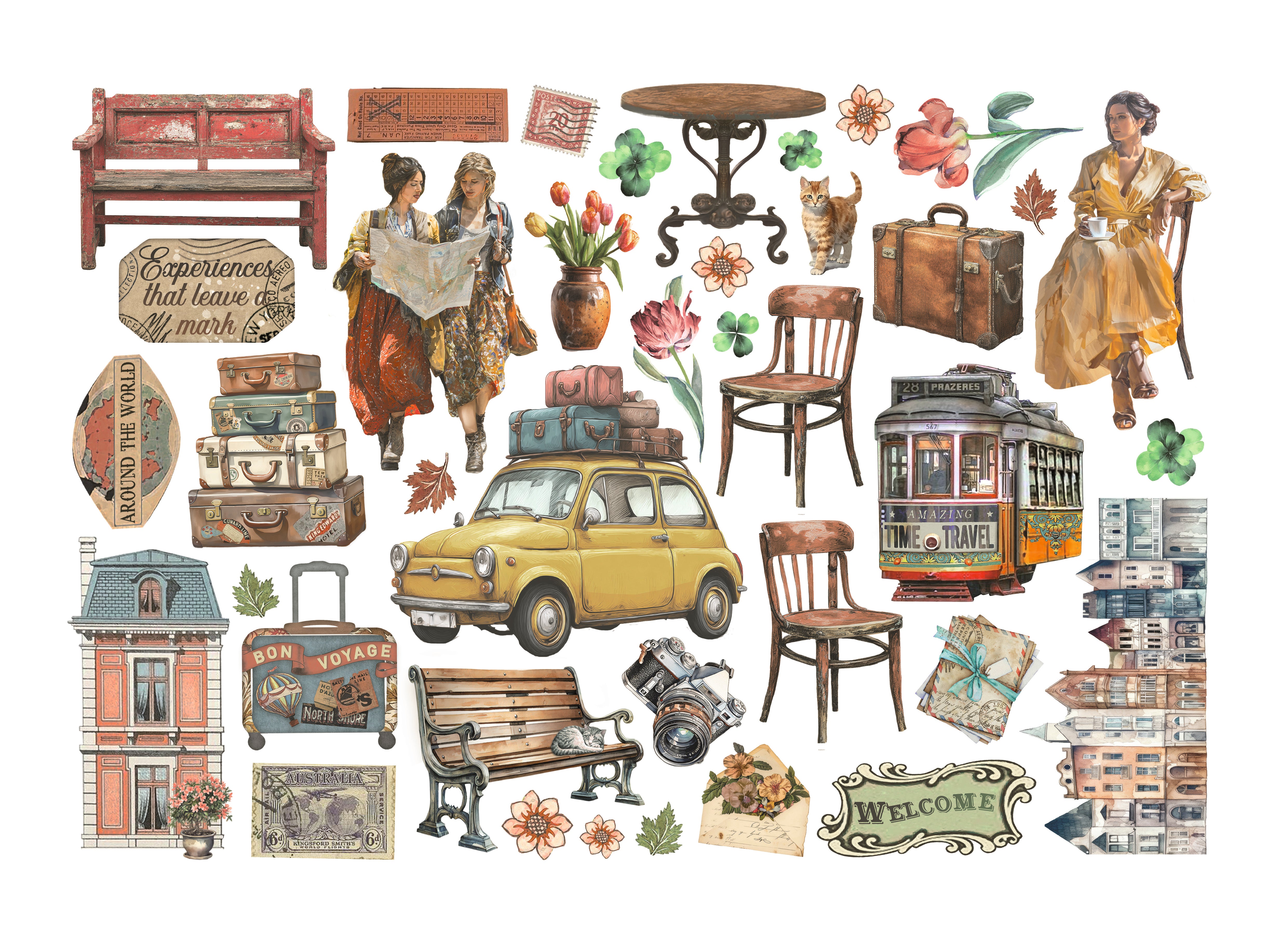 Stamperia Cardstock Ephemera Adhesive Paper Cut Outs - Art of Travelling