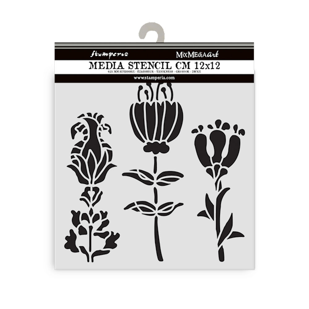 Stamperia Stencil 12cm x 12cm - Furry Friends Stylized Flowers