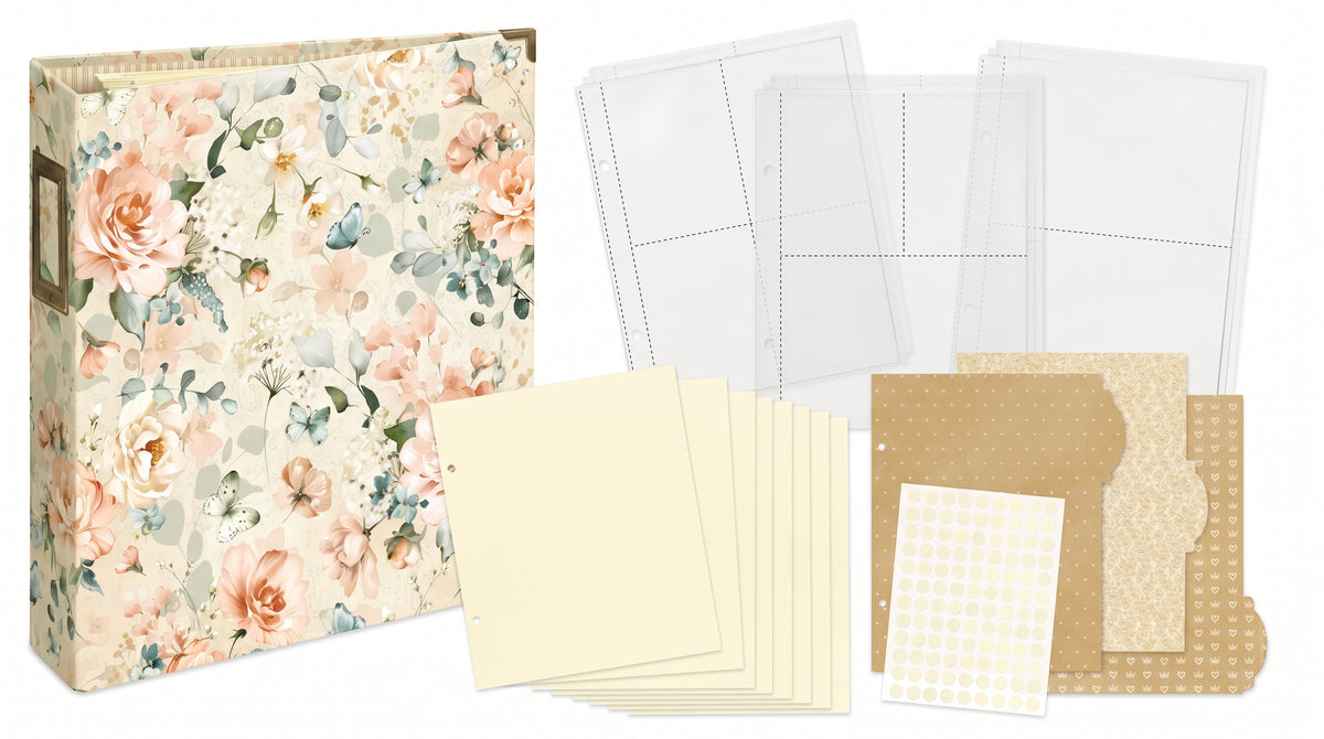 Graphic 45 Vintage Rose binder album with pocket pages, dividers and ivory pages