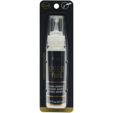 Deco Foil liquid adhesive bottle with black packaging on a white background