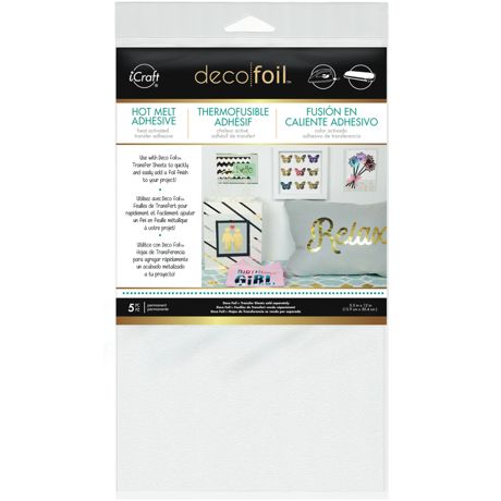 Deco Foil packaging with examples of foil designs on a white background