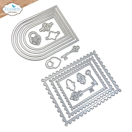 Metal die cut shapes with decorative elements on a white background