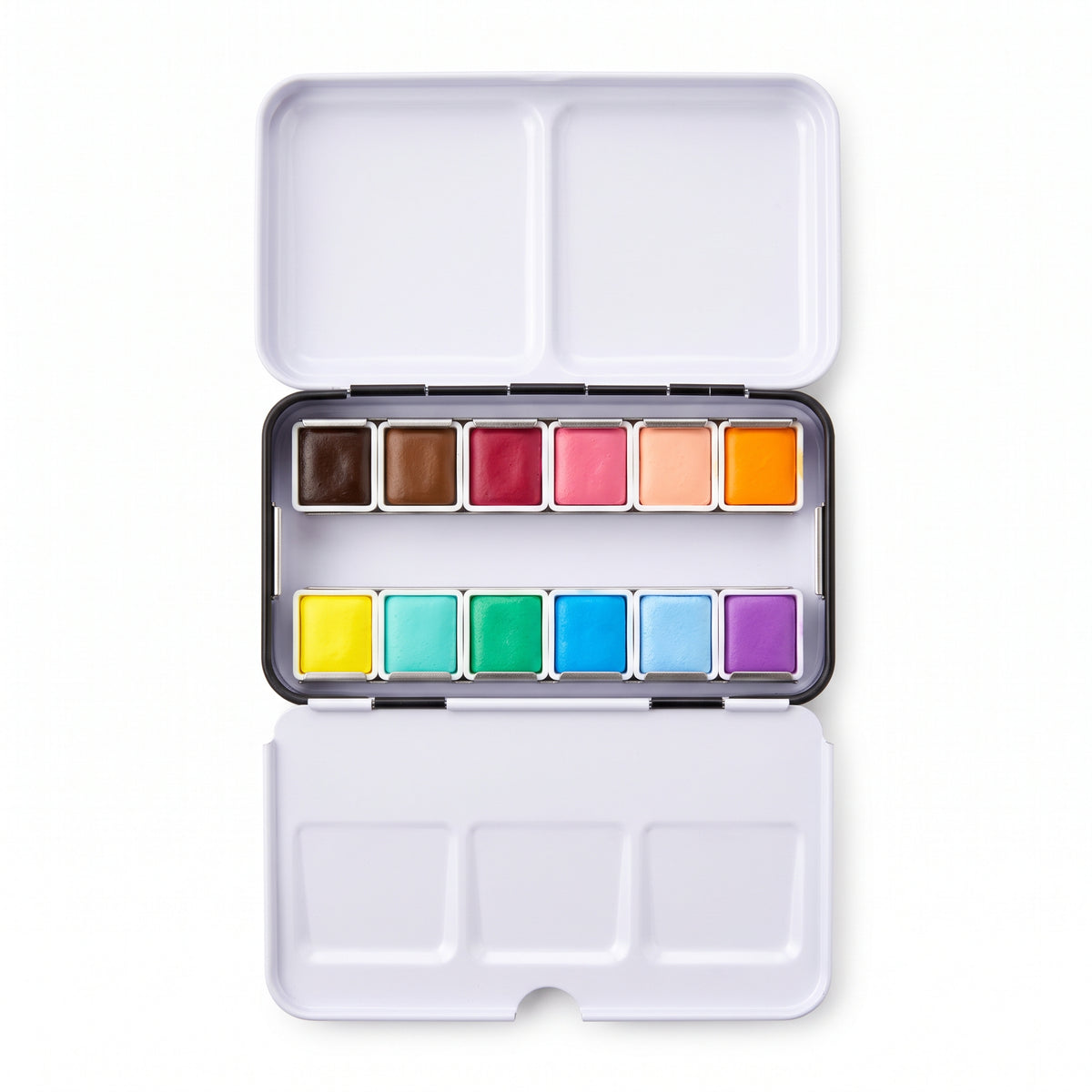 Prima Watercolor Confections Pastel Dreams artwork showing the 12-pan palette and colourful macaron illustration
