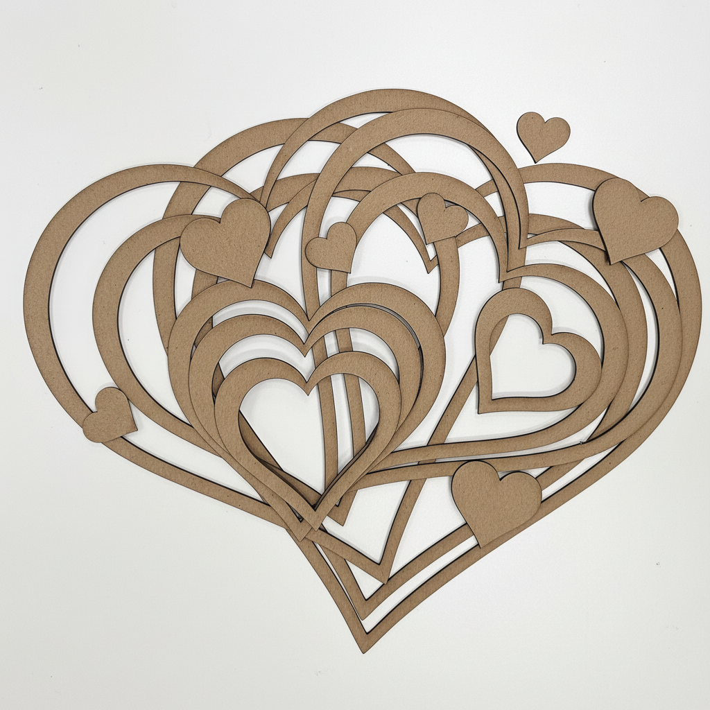Scattered chipboard heart frames with white background