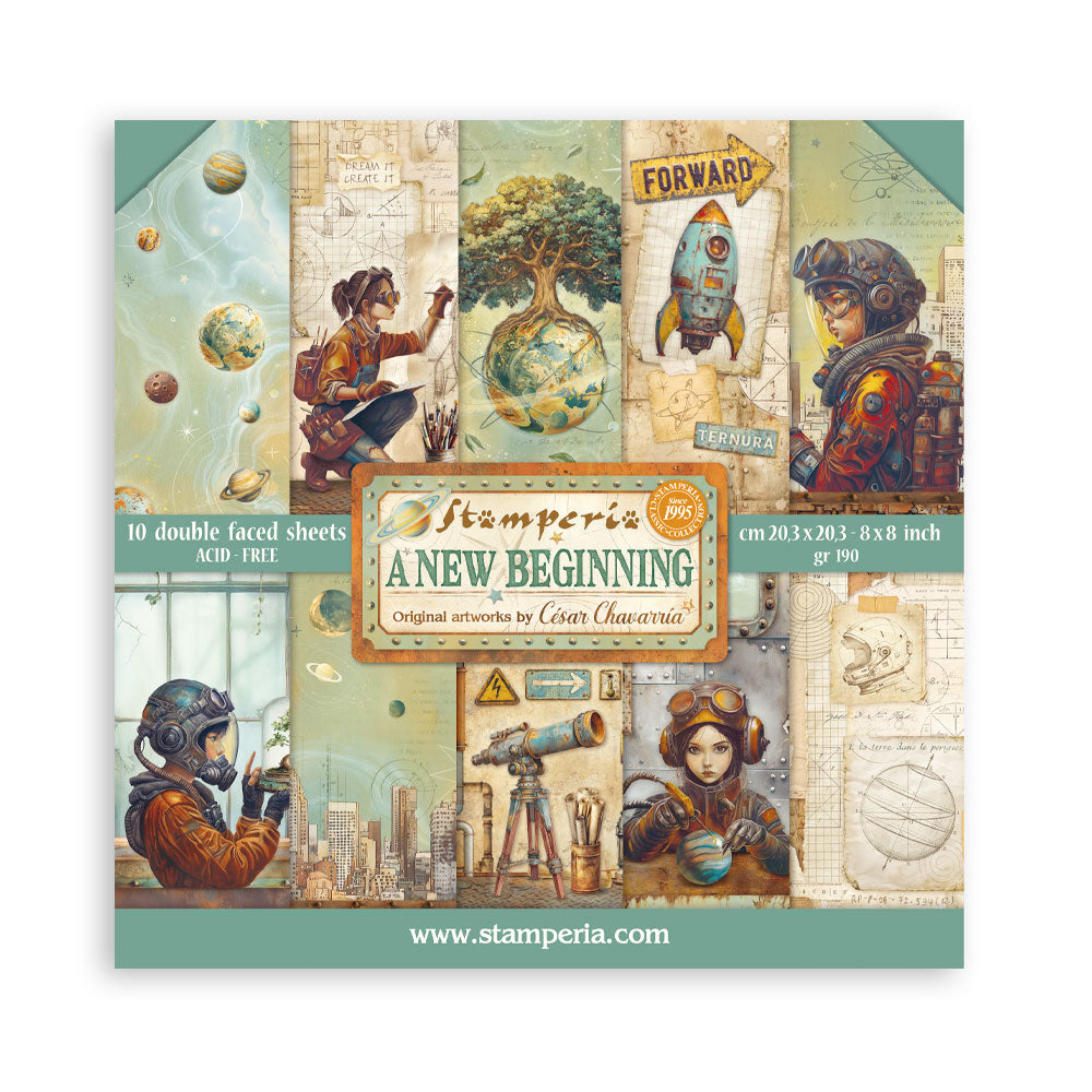 Stamperia A New Beginning 8 x 8 inch double-sided scrapbooking paper pad with 10 acid-free sheets