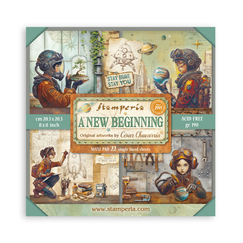 Stamperia A New Beginning 8 x 8 inch single-sided scrapbooking paper pad with 22 acid-free sheets