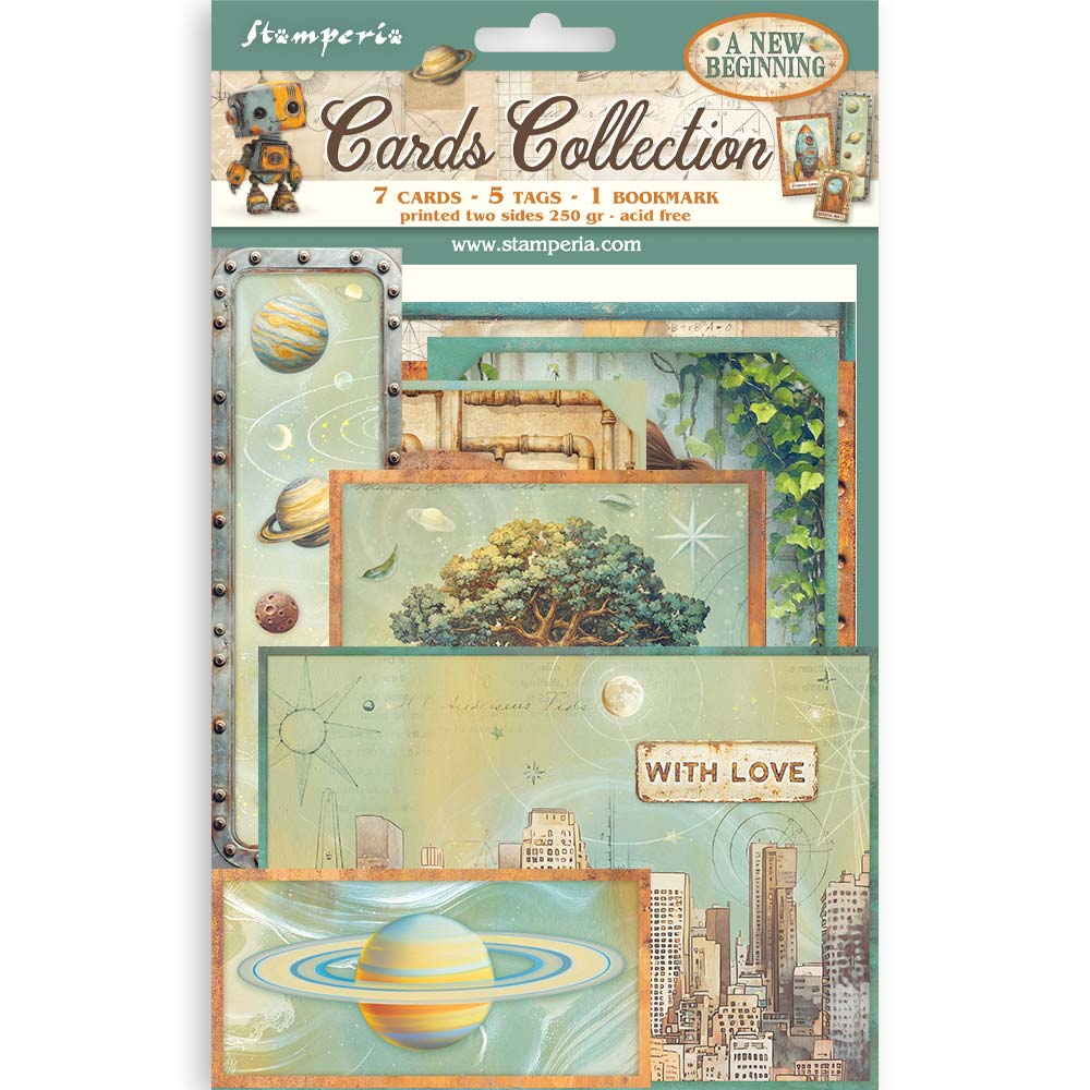 Stamperia A New Beginning Cards Collection with seven double-sided cards, five tags and one bookmark
