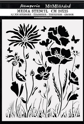 Stamperia Stencil 20cm x 25cm - Atelier poppy and flower