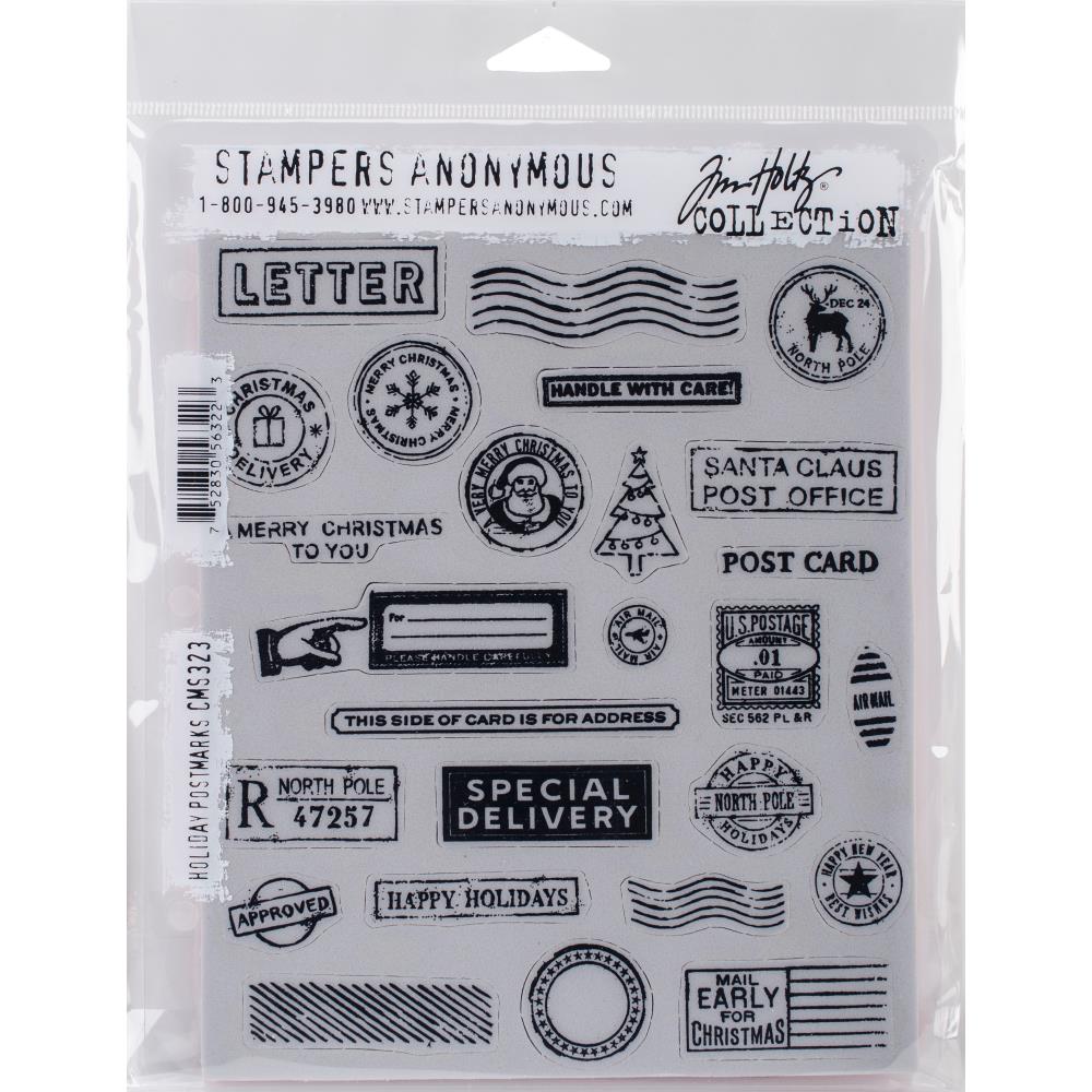 Tim Holtz Cling Rubber Stamp Set - Holiday Postmarks