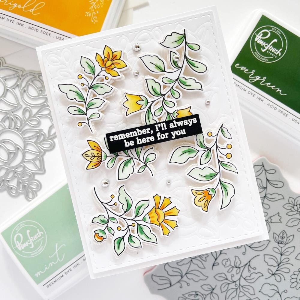Pinkfresh Studio Cling Rubber Background Stamp A2 - Folk Garden 2
