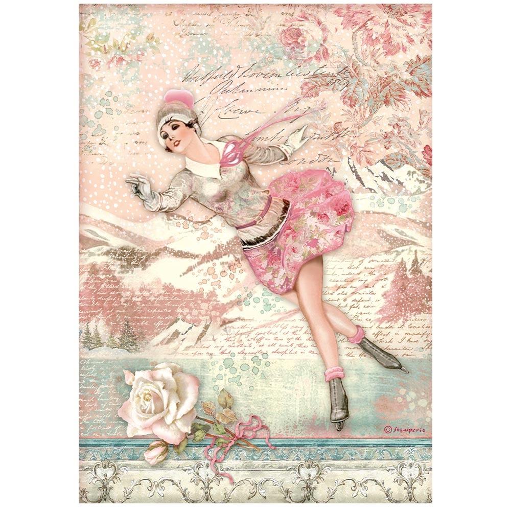 Stamperia Rice Paper Sheet A4 - Ice Skater - Sweet Winter