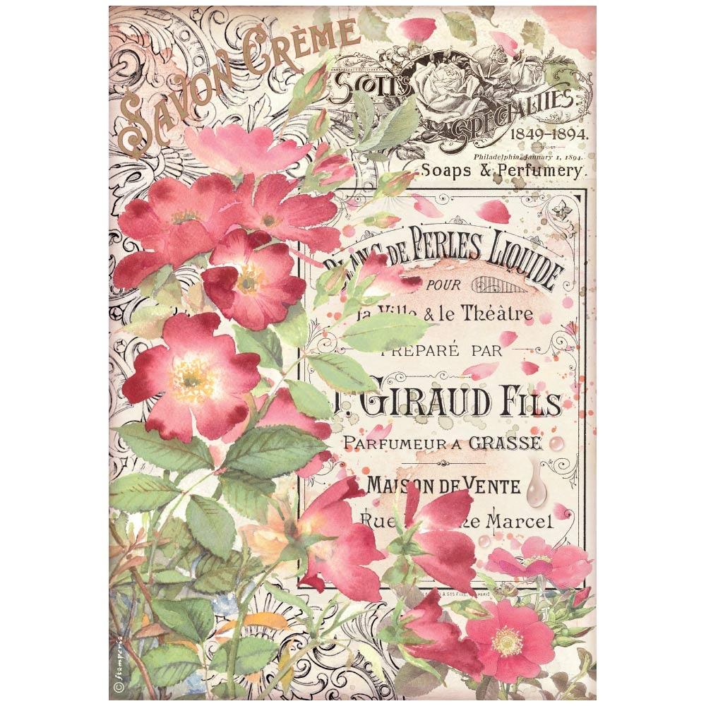 Stamperia Rice Paper Sheet A4 - Rose Parfum Savon Creme