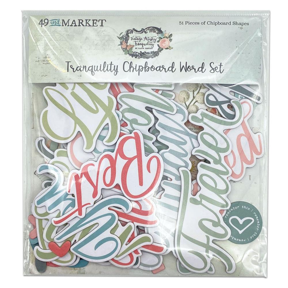 49 And Market Chipboard Bits - Vintage Artistry Tranquility Word Set - Crafty Divas
