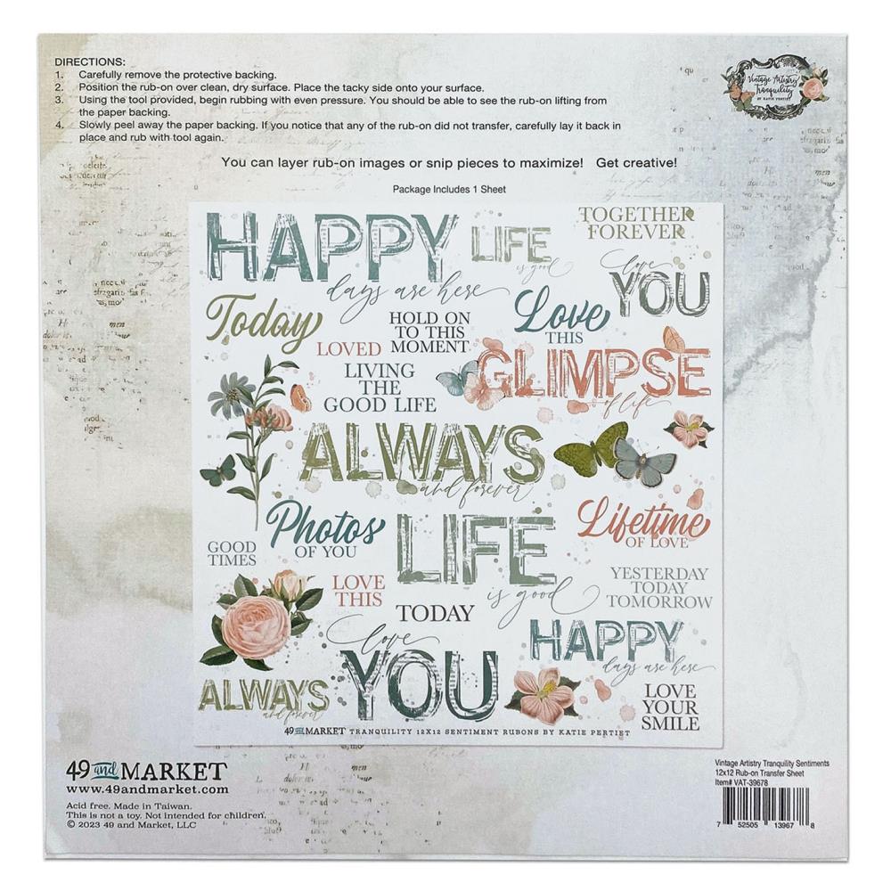 49 And Market Rub-Ons 12X12 - Vintage Artistry Tranquility Sentiments - Crafty Divas