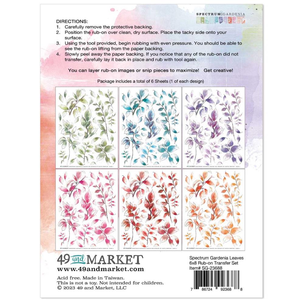 49 And Market - Rub-Ons 6 sheets Spectrum Gardenia Leaves - Crafty Divas