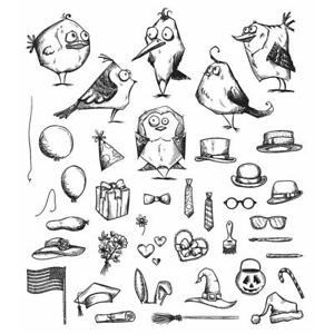 Tim Holtz Cling Stamps 7X8.5 - Mini Bird Crazy & Things