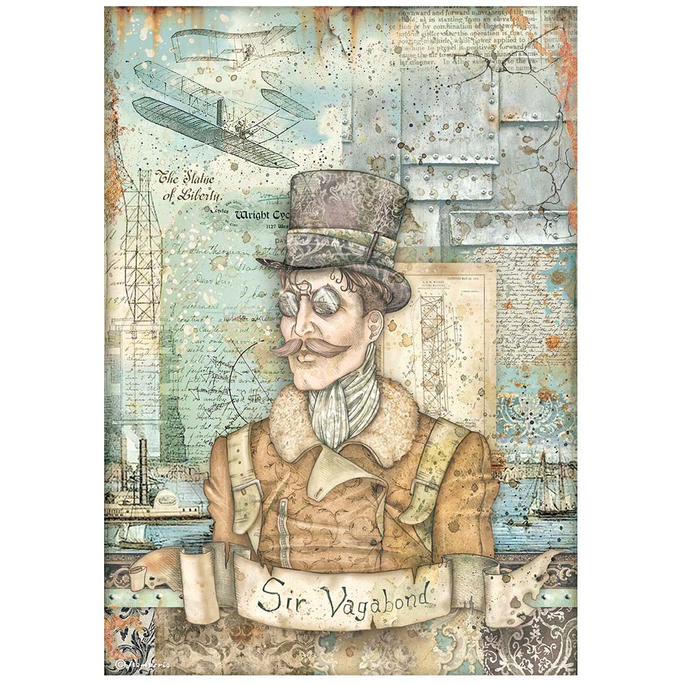 Stamperia Rice Paper Sheet A4 -  Sir Vagabond Aviator