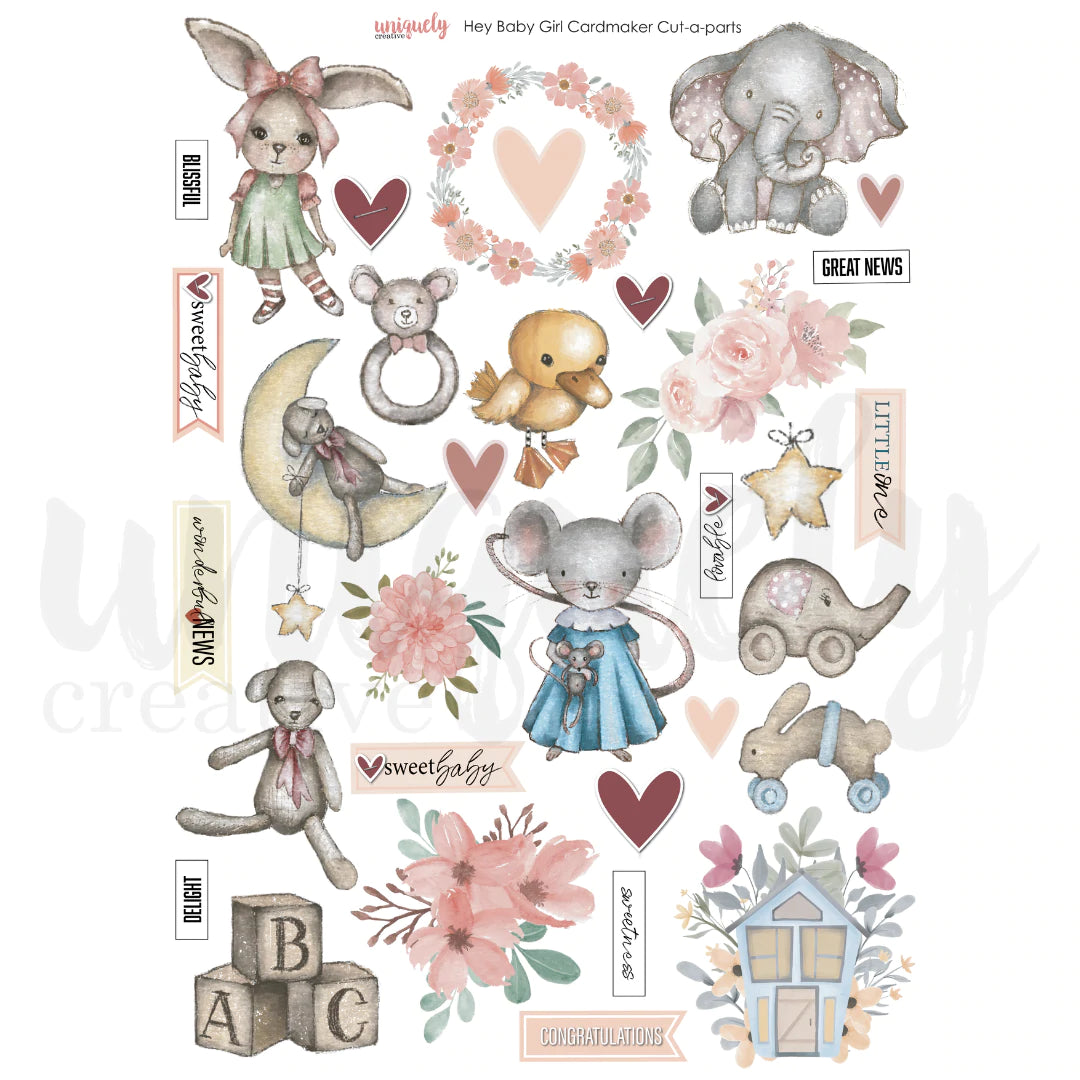 Uniquely Creative - Cardmaker Cut-a-parts Sheet - Hey Baby Girl