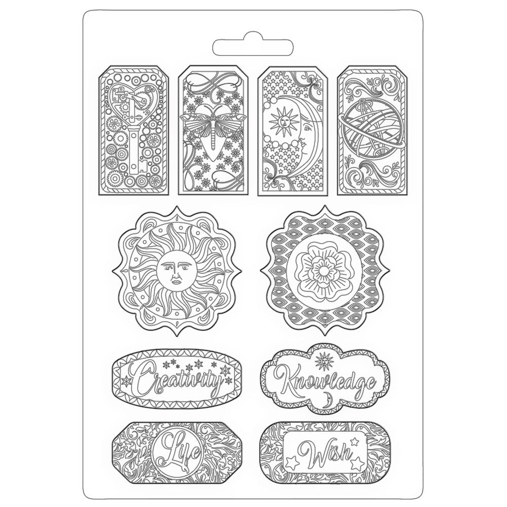 Stamperia Texture Impressions Mould - ALCHEMY - TAGS