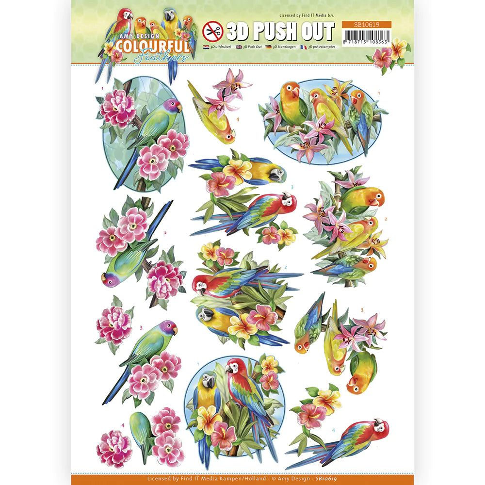Couture Creations - 3D Push Out - Amy Design - Colourful Feathers - Parrot