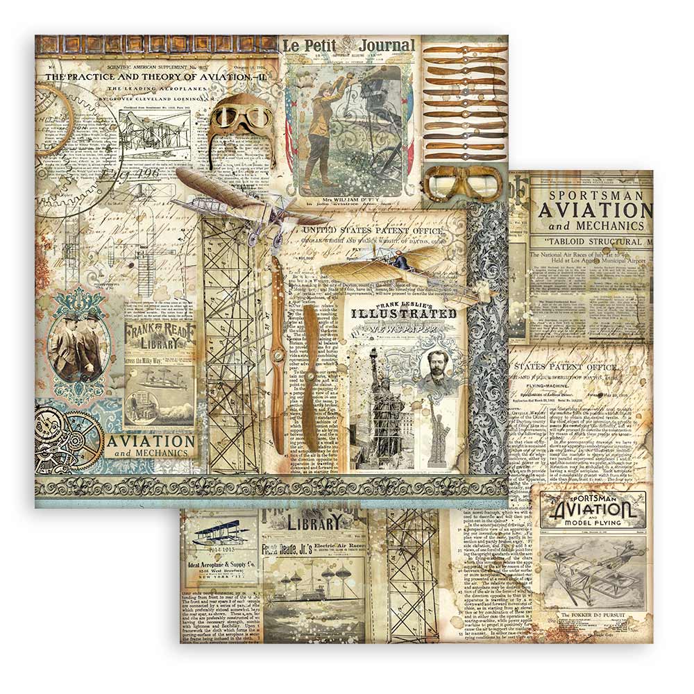 Stamperia Backgrounds Double-Sided Paper Pad 8x8 - Sir Vagabond Aviator