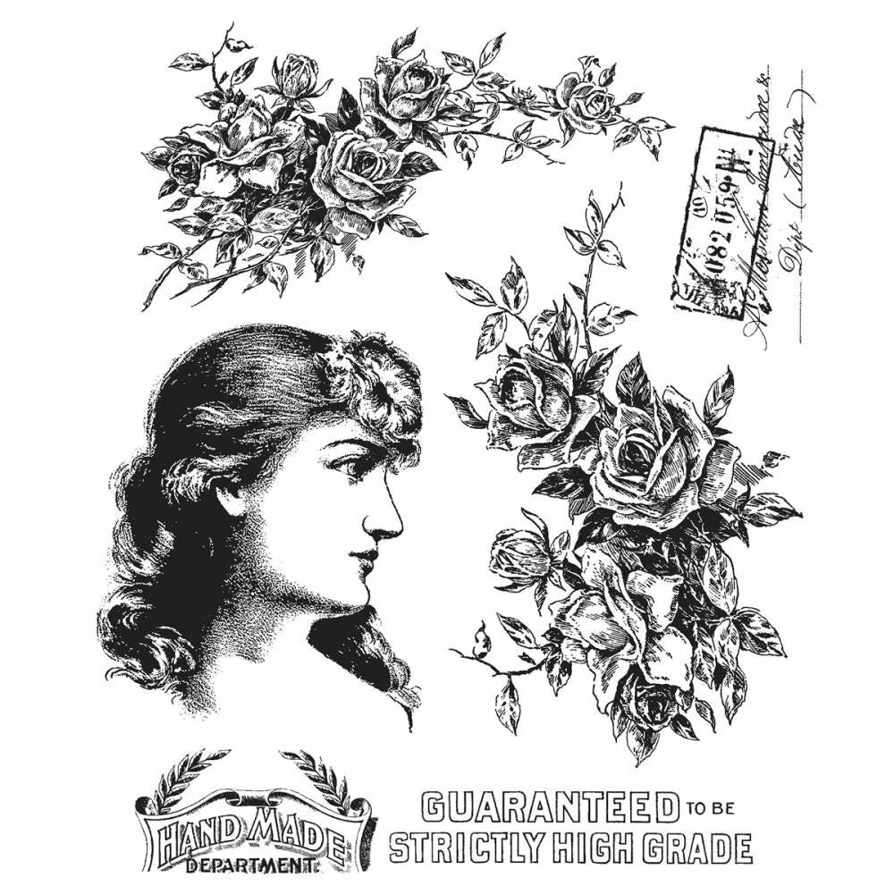 Tim Holtz Cling Rubber Stamp Set - Lady Rose