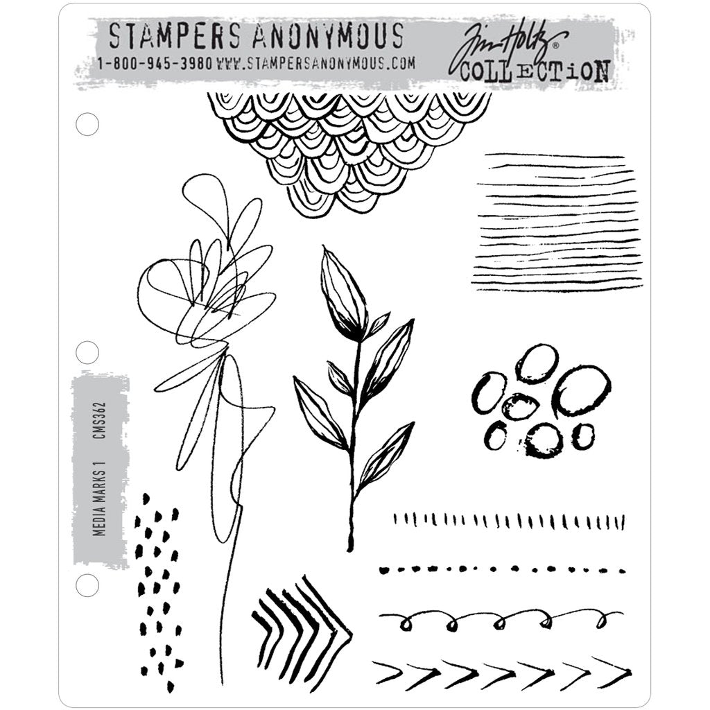 Tim Holtz Cling Rubber Stamp Set - Media Marks 1